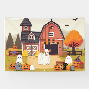かわいいハロウィーン牛と農場 横断幕