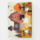 かわいいハロウィーン牛と農場 横断幕 (縦)
