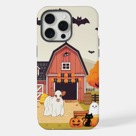 かわいいハロウィーン牛と農場 iPhoneケース (裏面)