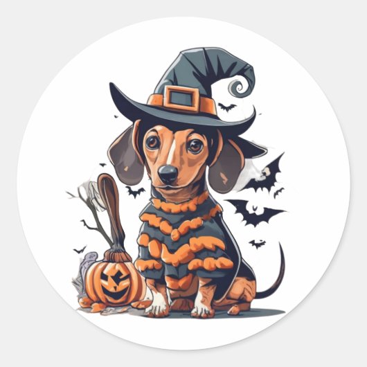かわいいハロウィーン犬 ラウンドシール (正面)