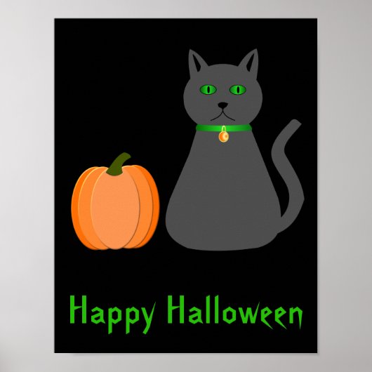 かわいいハロウィーン猫とカボチャカスタムン ポスター (正面)