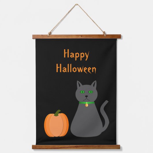 かわいいハロウィーン猫とカボチャカスタムン 吊り下げ型タペストリー (正面)