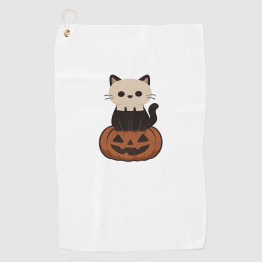 かわいいハロウィーン猫とカボチャ特大Tシャツ ゴルフタオル (正面)
