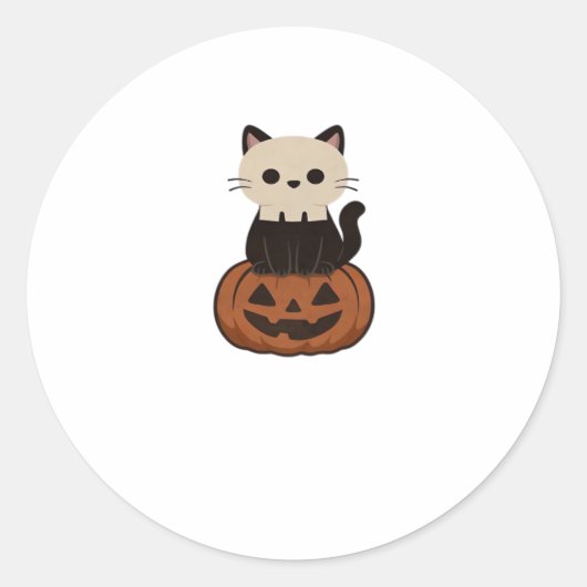 かわいいハロウィーン猫とカボチャ特大Tシャツ ラウンドシール (正面)