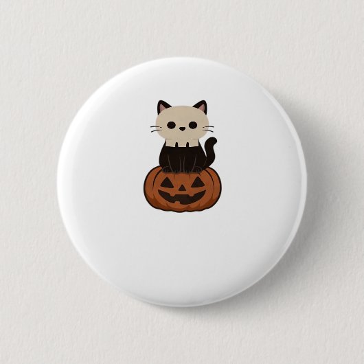 かわいいハロウィーン猫とカボチャ特大Tシャツ 缶バッジ (正面)