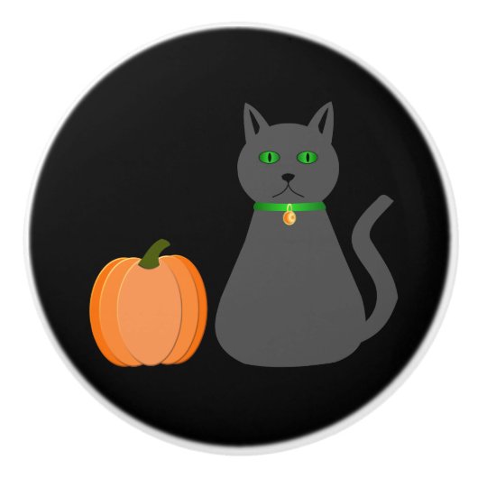 かわいいハロウィーン猫とカボチャ セラミックノブ (正面)