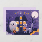 かわいいハロウィーン猫と幽霊 ポストカード (正面/裏面)