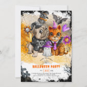 かわいいハロウィーン猫と犬のパーティの招待状 招待状 (正面)