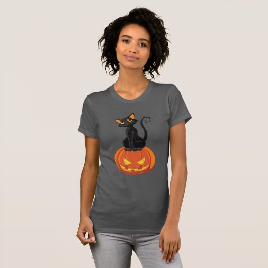 かわいいハロウィーン猫のtシャツ、猫とカボチャ tシャツ (正面フル)