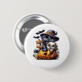 かわいいハロウィーン猫ステッカー – ウィッチハット、カボチャ 缶バッジ (正面&裏面)