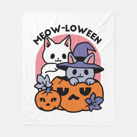 かわいいハロウィーン猫デザイン フリースブランケット (正面)