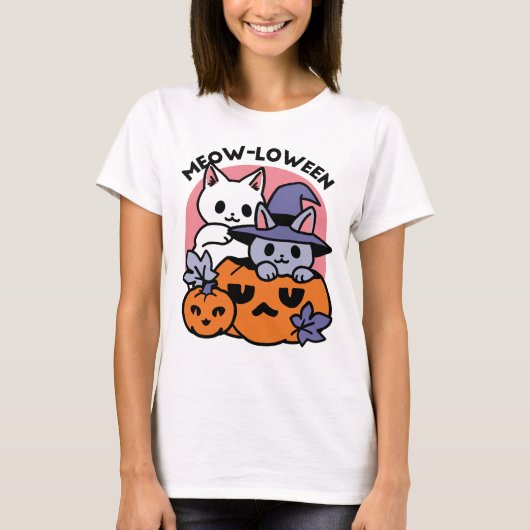 かわいいハロウィーン猫デザイン Tシャツ (正面)