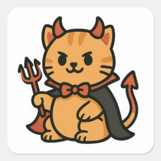 かわいいハロウィーン猫悪魔 スクエアシール