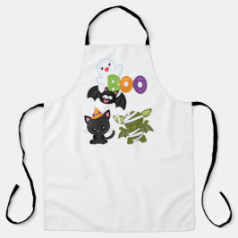 かわいいハロウィーン猫、こうもり、ママ&幽霊 エプロン