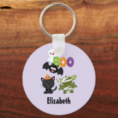 かわいいハロウィーン猫、こうもり、ママ&幽霊 キーホルダー (正面)