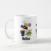 かわいいハロウィーン猫、こうもり、ママ&幽霊 コーヒーマグカップ (左)