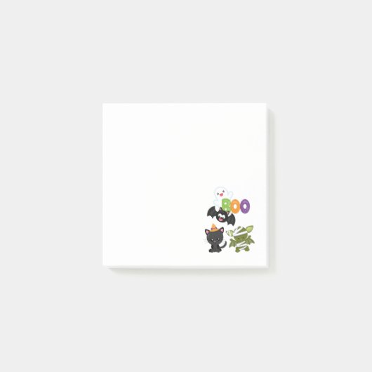 かわいいハロウィーン猫、こうもり、ママ&幽霊 ポストイット (正面)