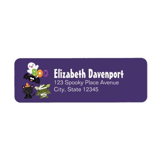 かわいいハロウィーン猫、こうもり、ママ&幽霊 ラベル (正面)
