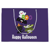 かわいいハロウィーン猫、こうもり、ママ&幽霊 ラージペーパーバッグ (正面)