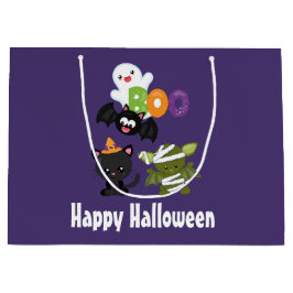 かわいいハロウィーン猫、こうもり、ママ&幽霊 ラージペーパーバッグ