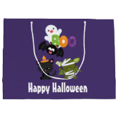 かわいいハロウィーン猫、こうもり、ママ&幽霊 ラージペーパーバッグ (裏面)