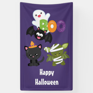 かわいいハロウィーン猫、こうもり、ママ&幽霊 横断幕