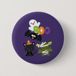 かわいいハロウィーン猫、こうもり、ママ&幽霊 缶バッジ