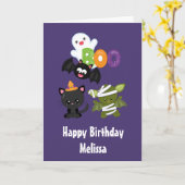 かわいいハロウィーン猫、こうもり、ミイラ&幽霊 カード (黄色い花)