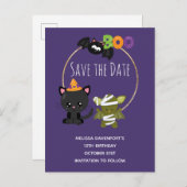 かわいいハロウィーン猫、こうもり&ミイラBOOデートを救う インビテーションポストカード (正面/裏面)