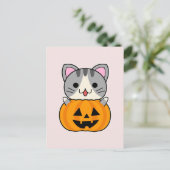 かわいいハロウィーン猫inハロウィーンのカボチャのちょうちん ポストカード (スタンド正面)