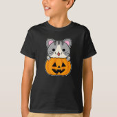 かわいいハロウィーン猫inハロウィーンのカボチャのちょうちん tシャツ (正面)