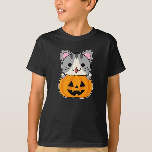 かわいいハロウィーン猫inハロウィーンのカボチャのちょうちん tシャツ (正面)