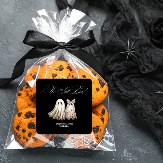 かわいいハロウィーン結婚をテーマにしたアニバーサリーケーキ スクエアシール