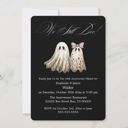 かわいいハロウィーン結婚をテーマにした記念日ディナー 招待状 (正面)