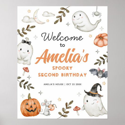 かわいいハロウィーン誕生日ウェルカムサイン ポスター (正面)