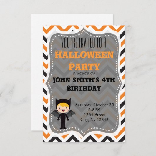 かわいいハロウィーン誕生日パーティー招待状 招待状 (正面/裏面)