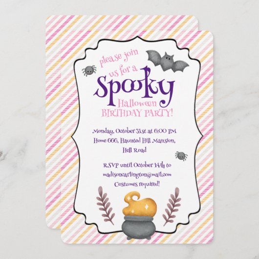 かわいいハロウィーン誕生日パーティー 招待状 (正面/裏面)