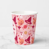 かわいいハロウィーン誕生日追加ガールズネームピンク 紙コップ (左)