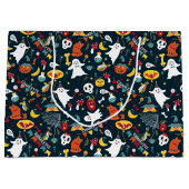 かわいいハロウィーン誕生日追加ネーム幽霊カボチャ ラージペーパーバッグ (正面)