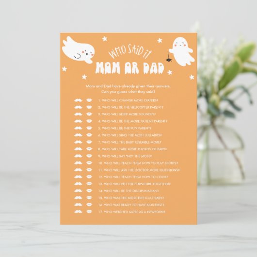 かわいいハロウィーン誰がママまたはパパベビーゲームそれを言った 招待状 (スタンド正面)