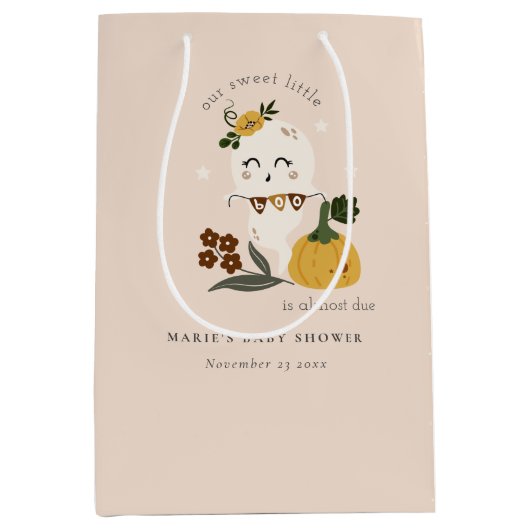 かわいいハロウィーン赤面幽霊リトルブベビーシャワー ミディアムペーパーバッグ (正面)