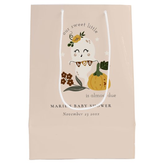 かわいいハロウィーン赤面幽霊リトルブベビーシャワー ミディアムペーパーバッグ (裏面)