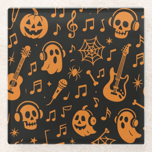 かわいいハロウィーン音楽コースター ガラスコースター (正面)