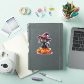 かわいいハロウィーン魔女キャットシール シール (iPadカバー)