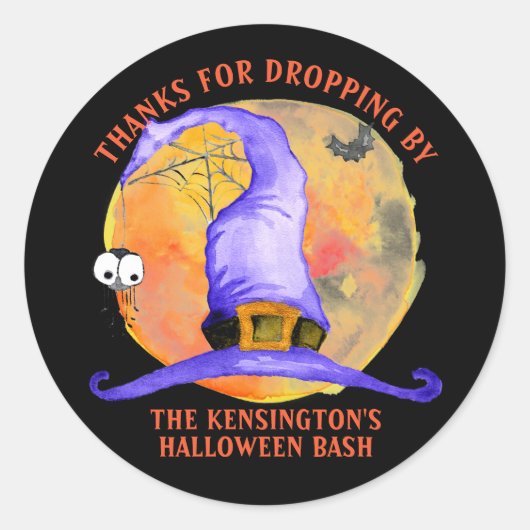 かわいいハロウィーン魔女ハットスパイダーウォーター感謝してい色 ラウンドシール (正面)