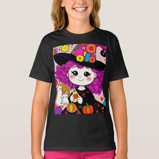 かわいいハロウィーン魔女マッチン不気味グスタイル! Tシャツ (正面)
