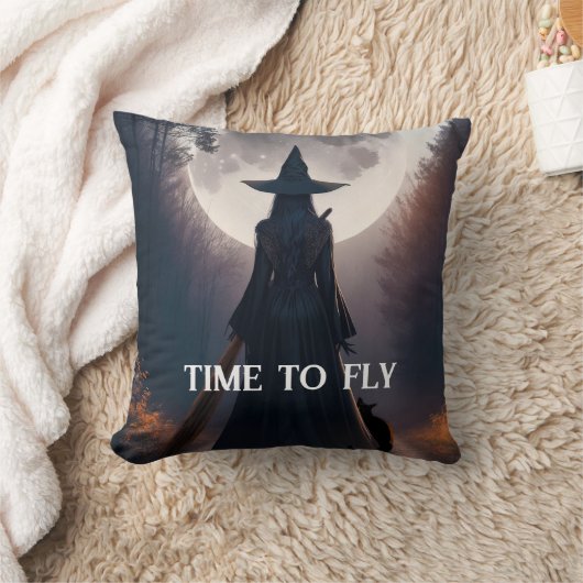 かわいいハロウィーン魔女ムーンブラックパーソナライズされた猫 クッション (ブランケット)