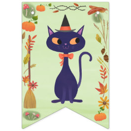 かわいいハロウィーン魔女猫グリーン バンティングフラッグ