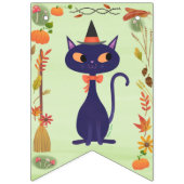 かわいいハロウィーン魔女猫グリーン バンティングフラッグ (第1の旗)