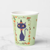 かわいいハロウィーン魔女猫グリーン 紙コップ (正面)